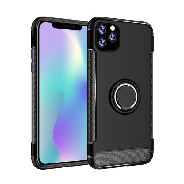 Wholesale iPhone 11 Pro Max (6.5in) 360 Rotating Ring Stand Hybrid Case with Metal Plate (Black)
